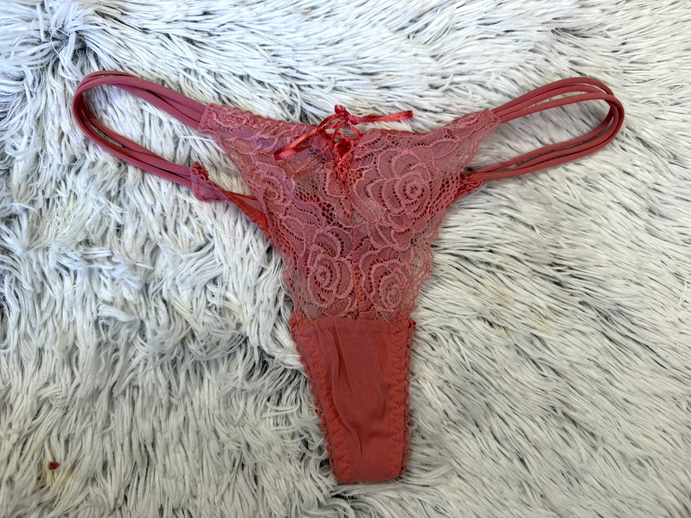 Vtg Panties Y2K Women's Pink Thong side Straps Mesh Lace Sz Lg Strappy